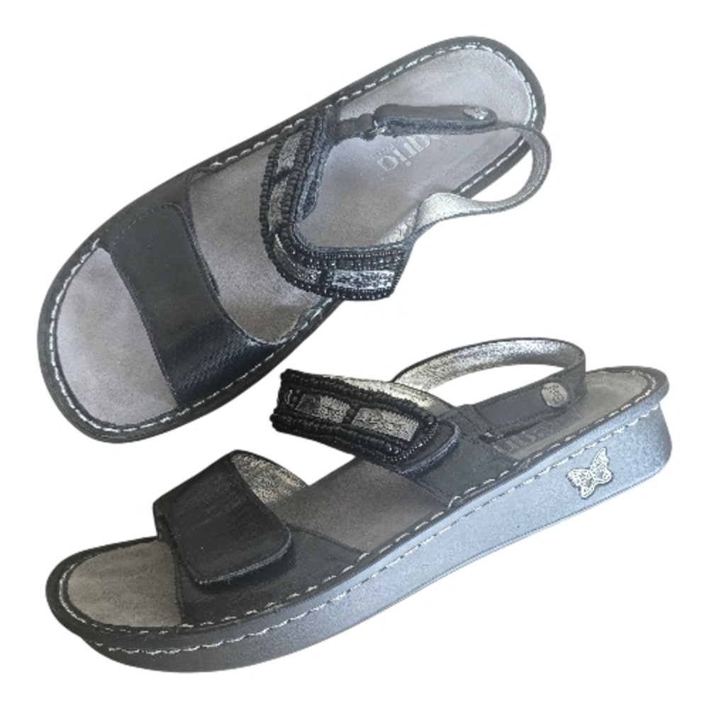 Alegria Verona Black Silver Beaded Slingback Wedge Comfort Sandals Size 8.5/ 39